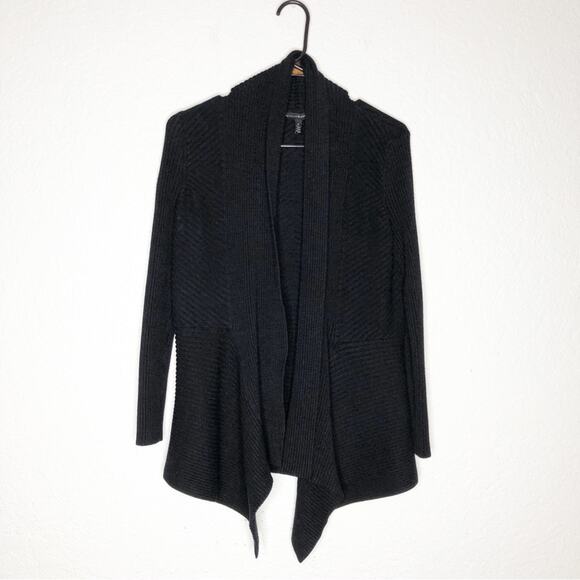 WHBM black mixed ribbed knit open draped front cardigan size Medium - Picture 1 of 13